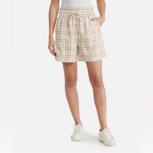 Melrose and Market Cream & Brown Plaid Shorts, size Large